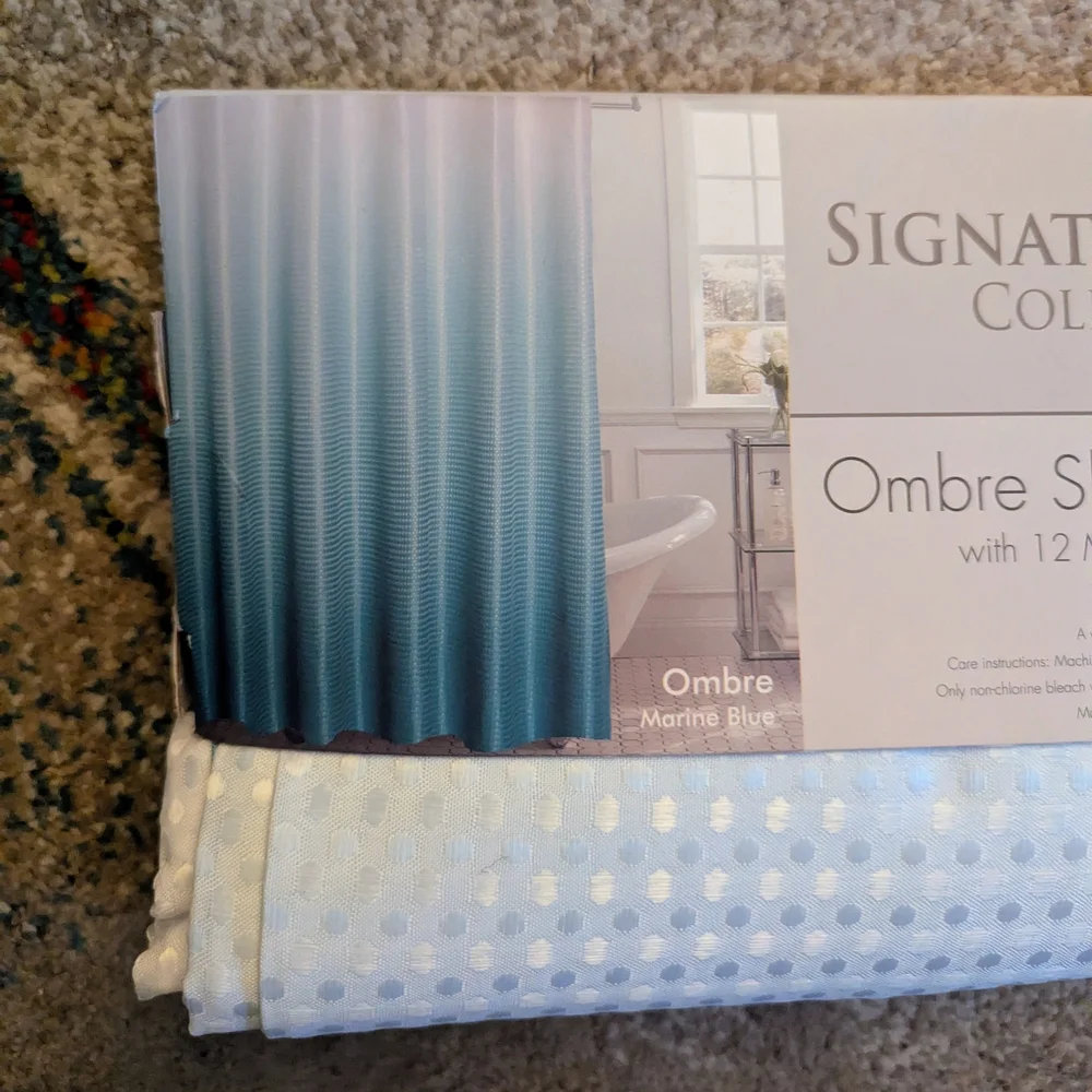 NEW Ombre Shower Curtain With 12 Metal Hooks